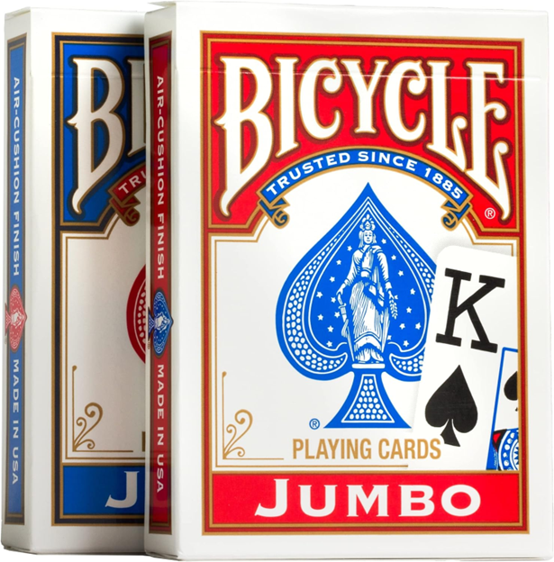 A bicycle playing card deck with the word jumbo on it.