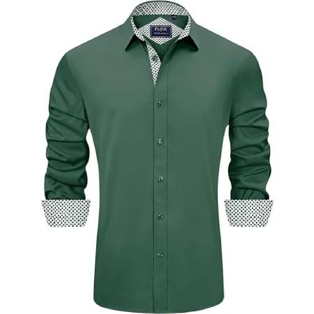 A green shirt with white dots on it