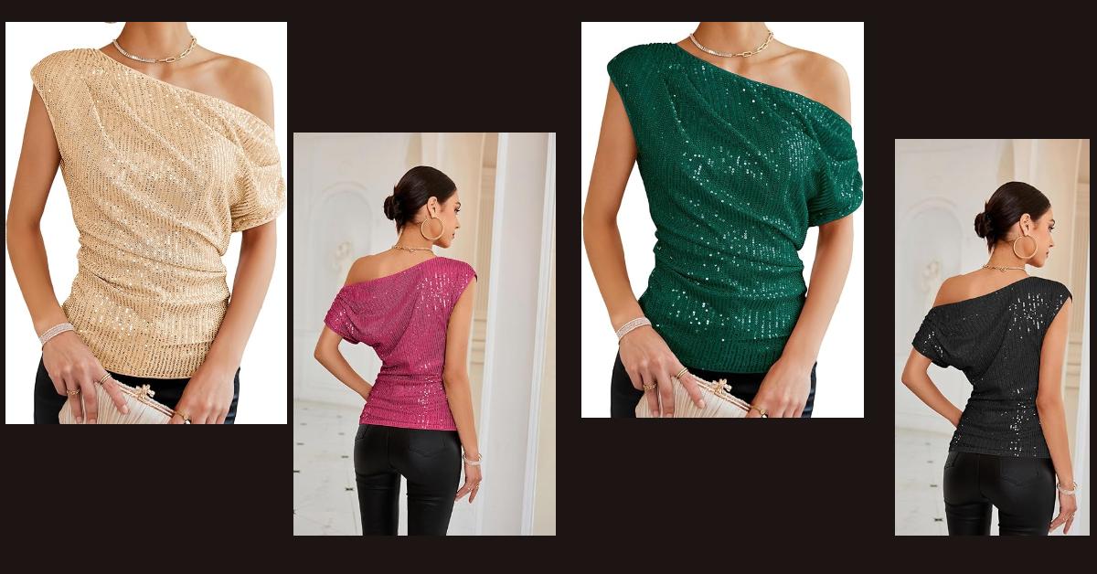 One Shoulder Sparkly Tops